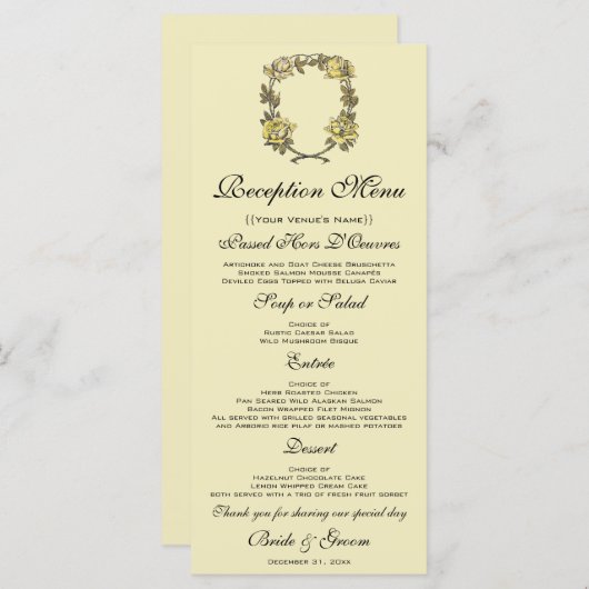 ヴィンテージウェディングイエローアンティークガーデンバラリース メニュー (正面/裏面)