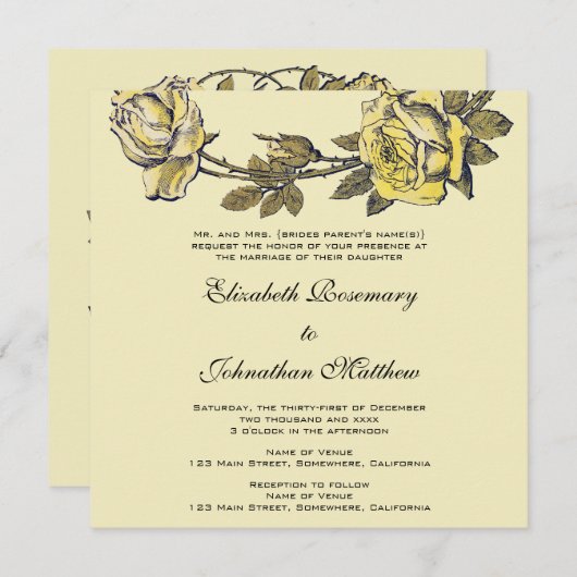 ヴィンテージウェディングイエローアンティークガーデンバラリース 招待状 (正面/裏面)