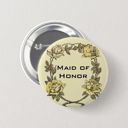 ヴィンテージウェディングイエローアンティークガーデンバラリース 缶バッジ (正面&裏面)