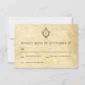ヴィンテージウェディングクレストモノグラムアンティークオールド紙 出欠カード (正面)
