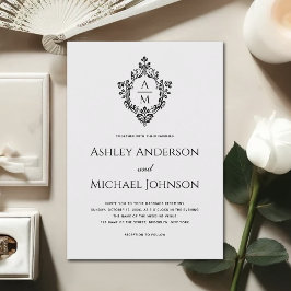 ヴィンテージウェディングクレストモノグラム白黒アンティーク 招待状