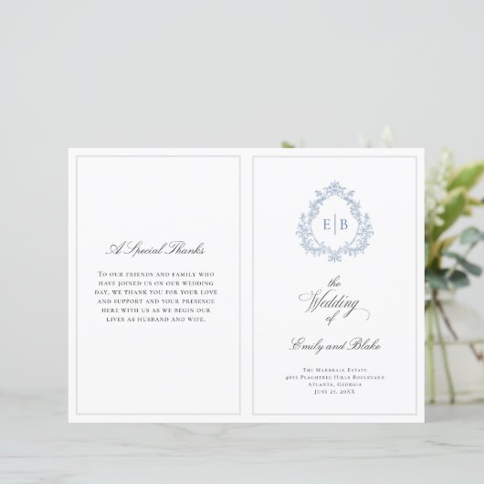 ヴィンテージウェディングクレスト折り畳み結婚式 プログラム (スタンド正面)