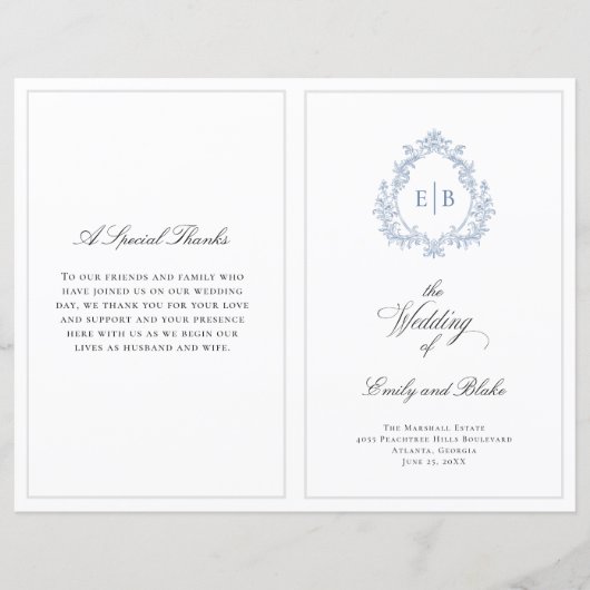 ヴィンテージウェディングクレスト折り畳み結婚式 プログラム (正面)