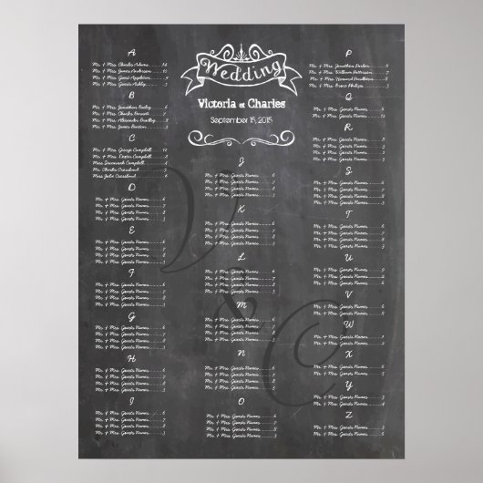 ヴィンテージウェディングシャルボードゲスト席表 ポスター (正面)