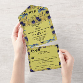 ヴィンテージウェディングタンデリオンとドラゴンフライをテーマにした オールインワン招待状