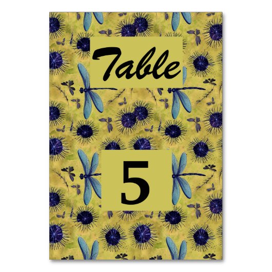 ヴィンテージウェディングタンデリオンとドラゴンフライをテーマにした テーブルナンバー (正面)