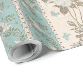 ヴィンテージウェディングターコイズフローラドーブズ蝶 ラッピングペーパー (ロールコーナー)