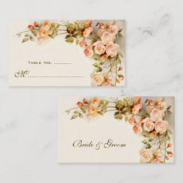 ヴィンテージウェディングテーブル番号、アンティークバラ花 プレイスカード