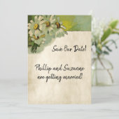 ヴィンテージウェディングテーマのペイントされたデイジーの花 セーブザデート (スタンド正面)