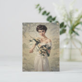 ヴィンテージウェディングドレかわいらしスガーリーフローラ写真 ポストカード (スタンド正面)