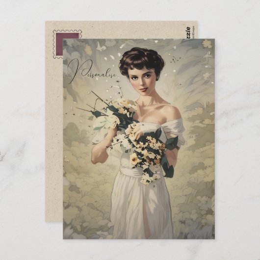 ヴィンテージウェディングドレかわいらしスガーリーフローラ写真 ポストカード (正面/裏面)