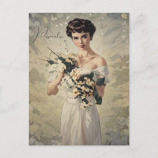 ヴィンテージウェディングドレかわいらしスガーリーフローラ写真 ポストカード (正面)