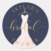 ヴィンテージウェディングドレスネイビー&金ゴールドブライダルシャワー ラウンドシール (正面)