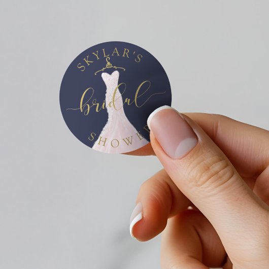ヴィンテージウェディングドレスネイビー&金ゴールドブライダルシャワー ラウンドシール