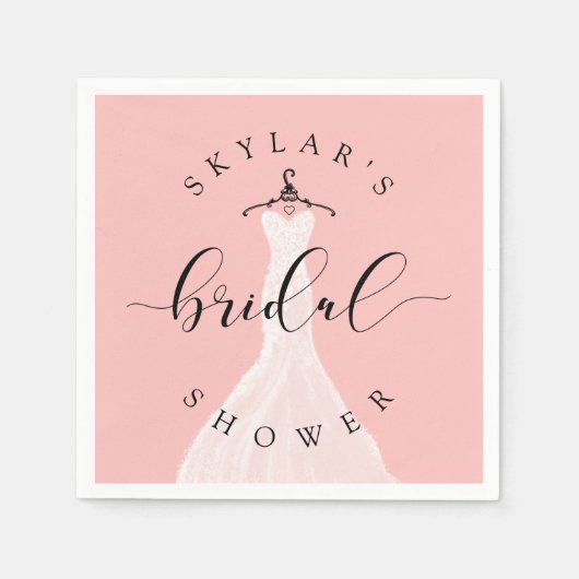 ヴィンテージウェディングドレスピンクブライダルシャワーピンク スタンダードカクテルナプキン (正面)