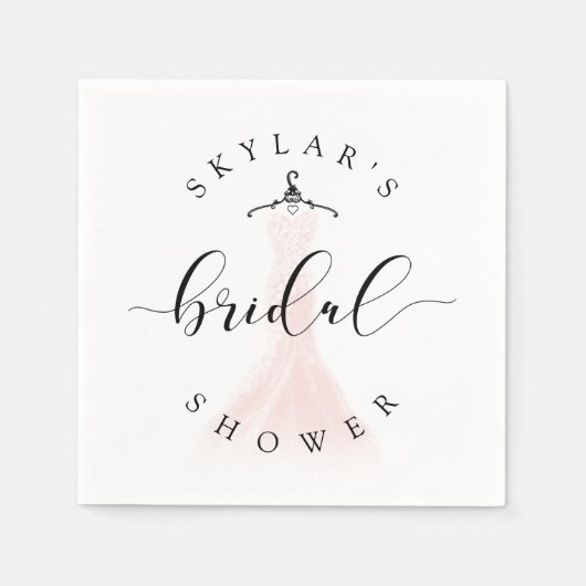 ヴィンテージウェディングドレスピンクブライダルシャワーホワイト スタンダードカクテルナプキン (正面)