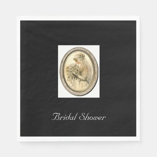 ヴィンテージウェディングドレスブライドブラックブライダルシャワー スタンダードランチョンナプキン (正面)