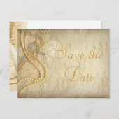 ヴィンテージウェディングドレス真珠の日付を保存 案内ポストカード (正面/裏面)