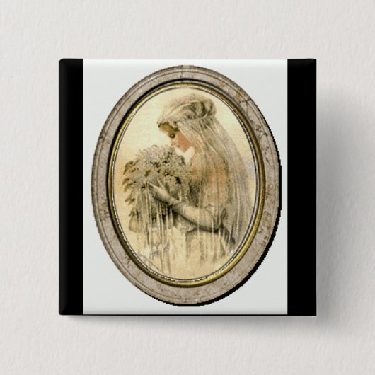 ヴィンテージウェディングビクトリアンドレスブライドのピン/ボタン 缶バッジ (正面)