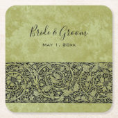 ヴィンテージウェディングビクトリアンフラワーフローラスクロール スクエアペーパーコースター (正面)