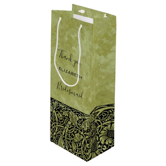 ヴィンテージウェディングビクトリアンフラワーフローラスクロール ワインギフトバッグ (正面アングル)