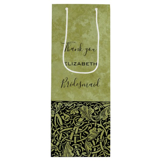 ヴィンテージウェディングビクトリアンフラワーフローラスクロール ワインギフトバッグ (正面)