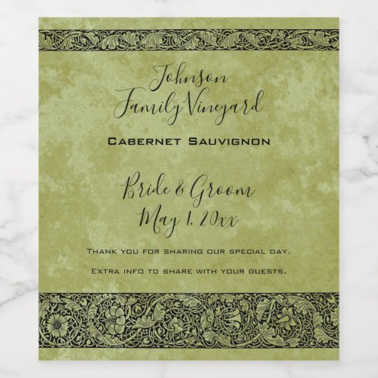 ヴィンテージウェディングビクトリアンフラワーフローラスクロール ワインラベル (シングルラベル)