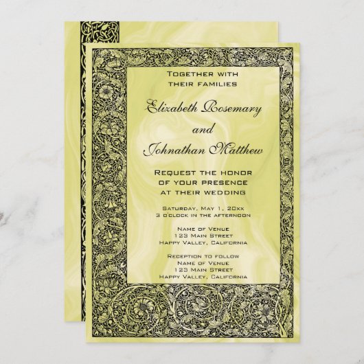 ヴィンテージウェディングビクトリアンフラワーフローラスクロール 招待状 (正面/裏面)