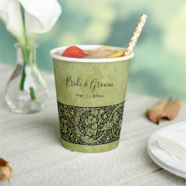 ヴィンテージウェディングビクトリアンフラワーフローラスクロール 紙コップ