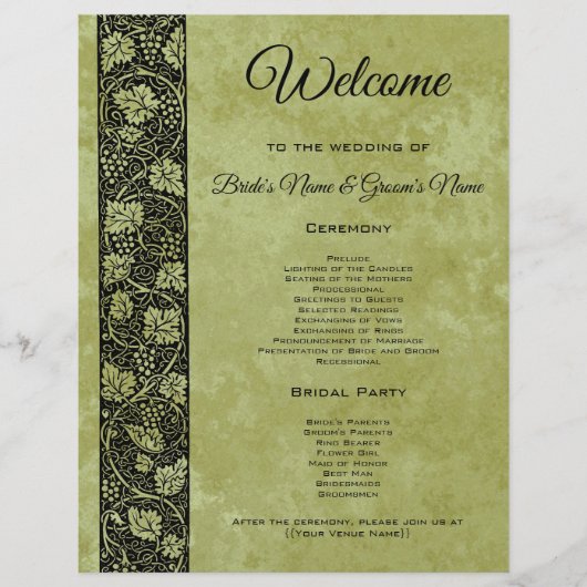 ヴィンテージウェディングビクトリアンブドウつる植物プログラム (正面)