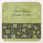 ヴィンテージウェディングビクトリアンブドウつる植物葉 スクエアペーパーコースター (正面)