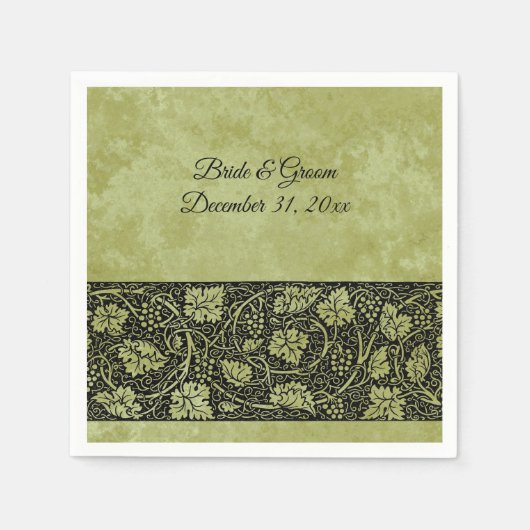 ヴィンテージウェディングビクトリアンブドウつる植物葉 スタンダードカクテルナプキン (正面)