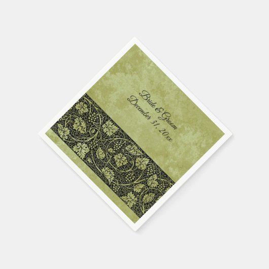 ヴィンテージウェディングビクトリアンブドウつる植物葉 スタンダードカクテルナプキン (角)