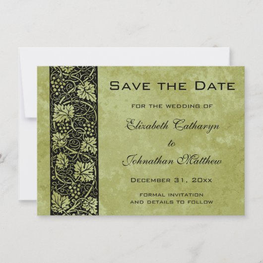 ヴィンテージウェディングビクトリアンブドウつる植物葉 セーブザデート (正面)