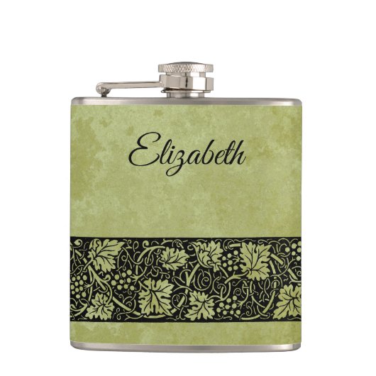 ヴィンテージウェディングビクトリアンブドウつる植物葉 フラスク (正面)