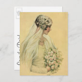 ヴィンテージウェディングビクトリアン、新婦が日付を保存 案内ポストカード (正面/裏面)