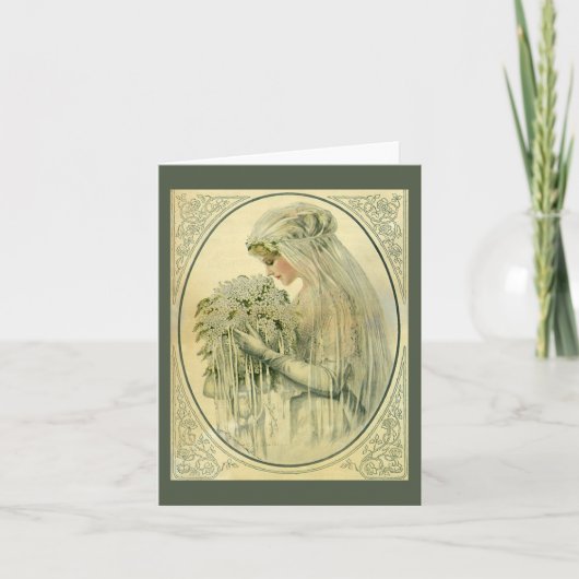 ヴィンテージウェディングビクトリアン、花嫁ブライダルポートレート カード (正面)