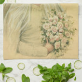 ヴィンテージウェディングビクトリアン、花嫁ブライダルポートレート キッチンタオル (折り畳み)