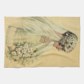 ヴィンテージウェディングビクトリアン、花嫁ブライダルポートレート キッチンタオル (横)