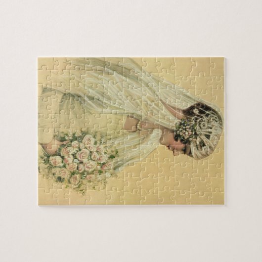 ヴィンテージウェディングビクトリアン、花嫁ブライダルポートレート ジグソーパズル (横)