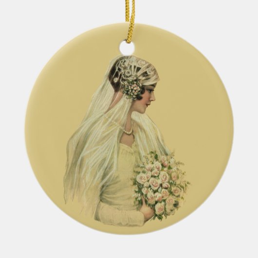 ヴィンテージウェディングビクトリアン、花嫁ブライダルポートレート セラミックオーナメント (正面)
