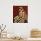 ヴィンテージウェディングビクトリアン、花嫁ブライダルポートレート ポスター (キッチン)