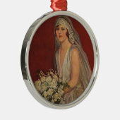 ヴィンテージウェディングビクトリアン、花嫁ブライダルポートレート メタルオーナメント (右)