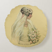 ヴィンテージウェディングビクトリアン、花嫁ブライダルポートレート ラウンドクッション (正面)