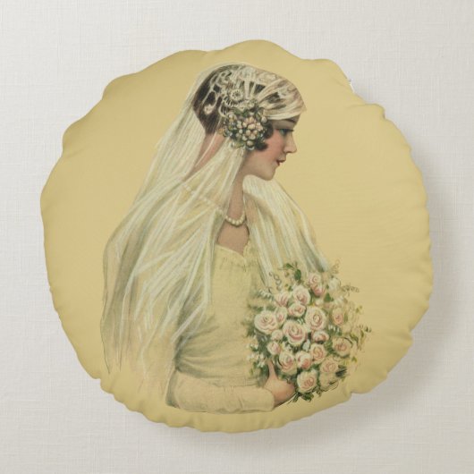 ヴィンテージウェディングビクトリアン、花嫁ブライダルポートレート ラウンドクッション (裏面)