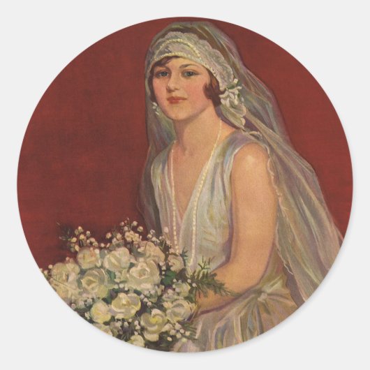 ヴィンテージウェディングビクトリアン、花嫁ブライダルポートレート ラウンドシール (正面)