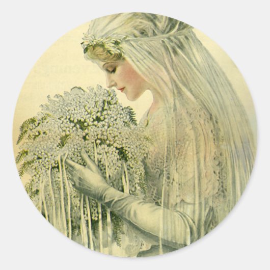 ヴィンテージウェディングビクトリアン、花嫁ブライダルポートレート ラウンドシール (正面)
