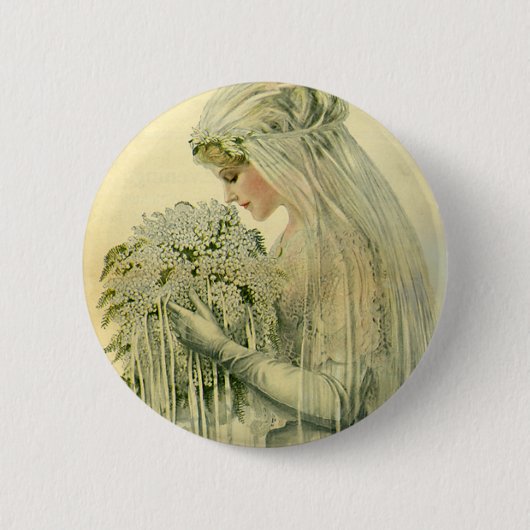 ヴィンテージウェディングビクトリアン、花嫁ブライダルポートレート 缶バッジ (正面)