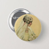 ヴィンテージウェディングビクトリアン、花嫁ブライダルポートレート 缶バッジ (正面&裏面)