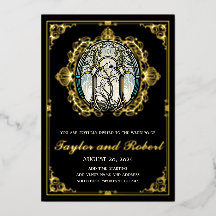 ヴィンテージウェディングフォイル招待状アールヌーボー